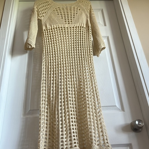 Bell Sleeve Open Knit Crochet sweater beach Dress Swim Coverup Boho cover-up - Picture 2 of 9